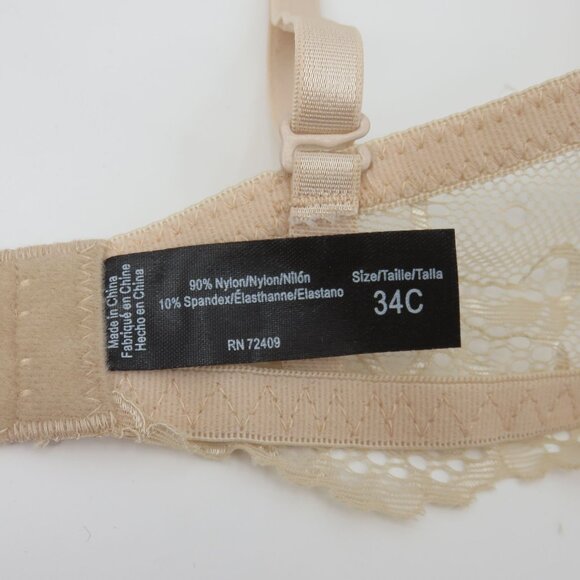 Rene Rofe 34C Push Up Bra Beige Lace Bow Padded Underwire Removable Straps NEW - Picture 10 of 12